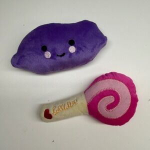 Purple Smiling Cloud and Pink Swirl Lollipop squeaking dog toys